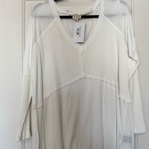 White V-Neck Long Sleeve Top